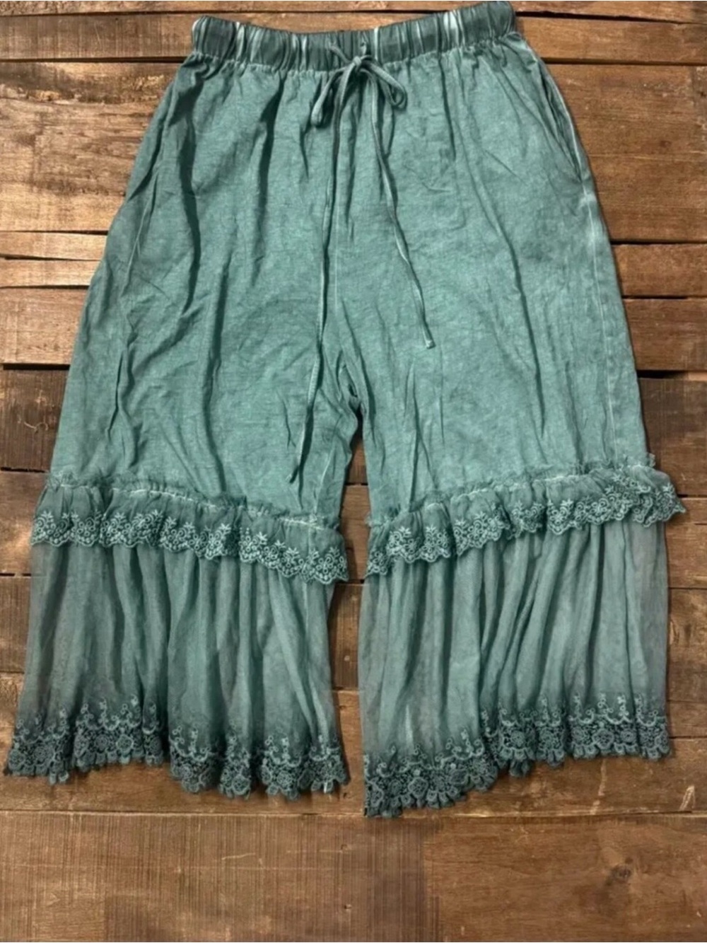 Women's Teal Lace-Trim Bloomers with Drawstring Waist